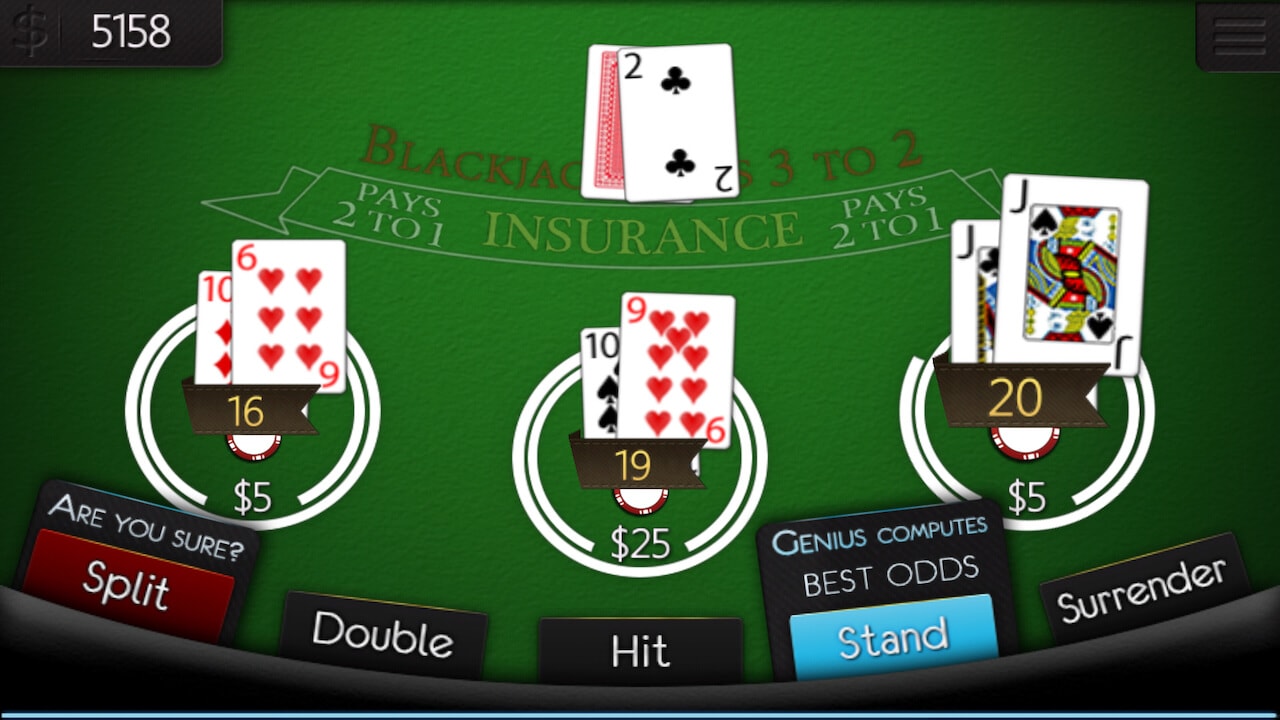 portfolio screenshot of a genius suggestion in Blackjack Genius