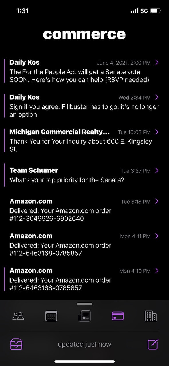 portfolio screenshot of the inbox view of Psymail, an iOS email app prototype