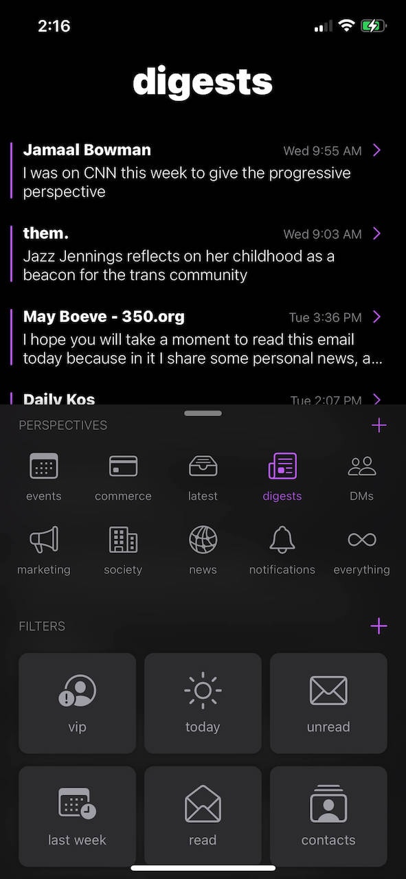 portfolio screenshot of the drawer view of Psymail, an iOS email app prototype