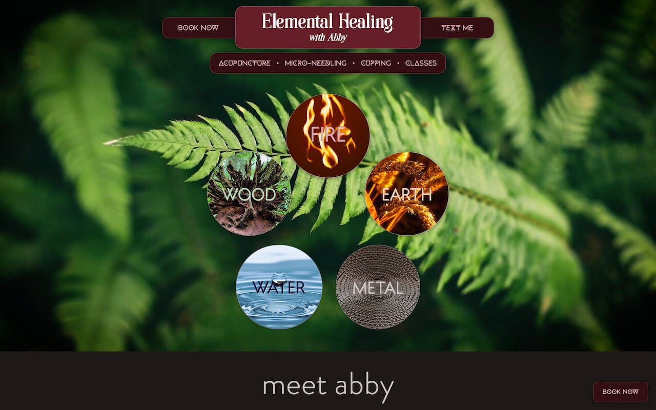 portfolio screenshot of the Elemental Healing with Abby website