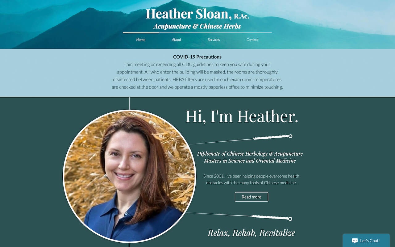 portfolio screenshot of the Heather Sloan Acupuncture website